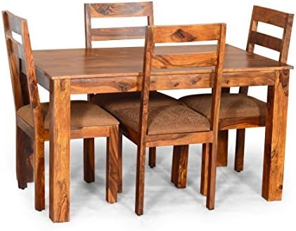 Madera Porter Four Seater Solid Wood Dining Table Set (Teak Finish, Brown)