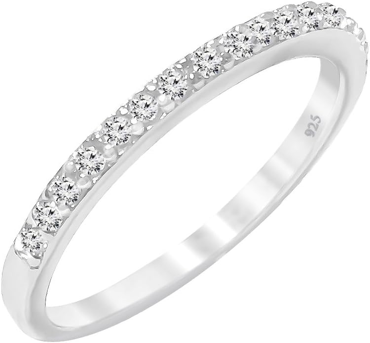 Sterling Silver Cubic Zirconia Stackable Half-Eternity Band Ring