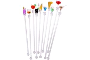 Yahpetes Swizzle Sticks 10 Pcs Colorful Beverage Stirrers 9" Drink Stirrer Acrylic Cocktail Stirrer Clear Shafts Cocktail Drink Stirrers for Bars Cafes Restaurants Home Use (10 pcs)