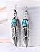 XZP Bohemian Pendant Earrings for Women Metal Tribal Feather Tibetan Dangle Earring Retro Silver with Turquoise