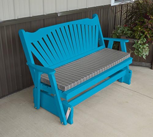 ASPEN TREE INTERIORS Porch Glider Bench with Fanback Designer Detail - Amish Made in The USA - Comfortable Outdoor Patio Furniture for Porches and Entryways (Aruba Blue)