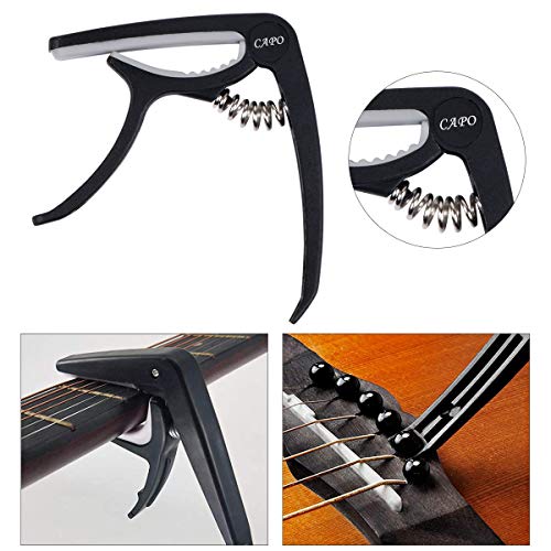 Guitar Accessories Kit 61 Pcs - Guitar Picks & Capo & Tuner & Acoustic Guitar Strings & 3 in 1 Guitar String Winder Cutter Pins Puller & String Bone Bridge Saddle & Bridge Pins and Nut & Finger Picks