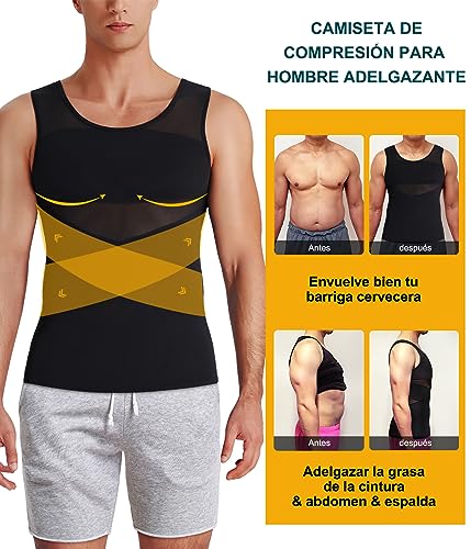 SUNACGO - Camiseta Interior Deportiva para Hombre Body Faja Moldeador de Compresión Camisa de Reductora para el Cuerpo Control de Abdomen