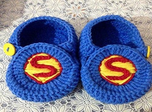Blue with Flowers Hand-knitted Wool Baby Shoes Baby Toddler Soft Soled Baby Shoes Double Sole One Hundred Days 10cm