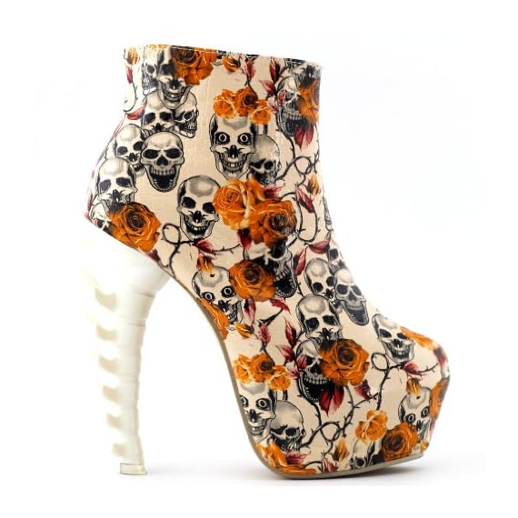 SHOW-STORY-Beige-Skull-Zip-High-top-Bone-High-Heel-Hidden-Platform-Ankle-BootsLF40603BG365USBeige