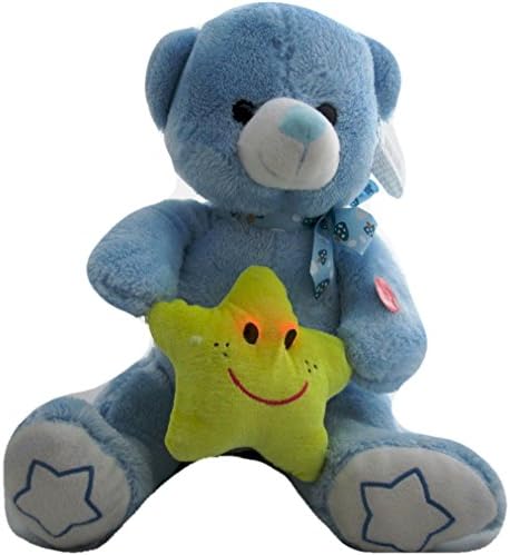 Teddy Bear with Light Up Star Sings Twinkle Twinkle Little Star Song Plush Stuffed (Blue)