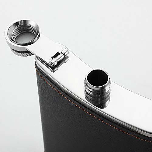 YWQ Flask for Liquor and Funnel,8 Oz Leak Proof Stainless Steel Pocket Hip Flask with Black Leather Cover for Discrete Shot Drinking of Alcohol, Whiskey, Rum and Vodka, Gift for Men
