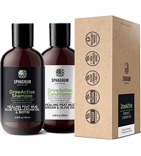 Hair Growth Shampoo and Conditioner - Natural Argan Oil Treatment with Healing Peat Mud for Thin and Damaged Hair. No SLS/Parabens. Helps Prevent Hair Loss. — image 1