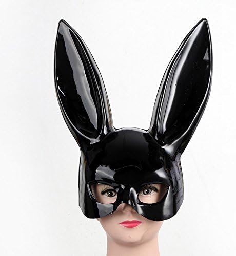 JJLIAN Halloween Makeup Ball Rabbit Ear Mask Bunny Mask Easter Bunny Mask (Bright Black)