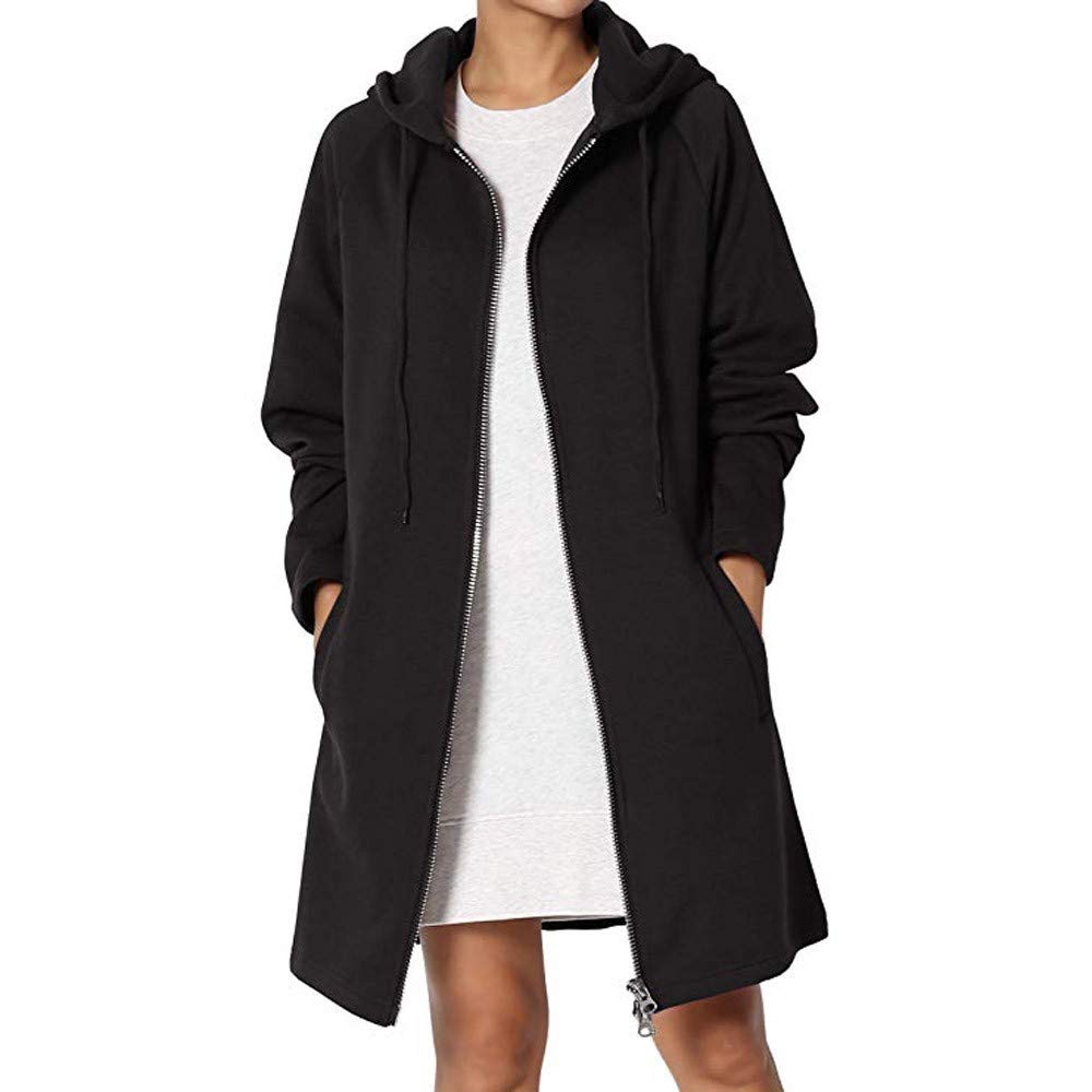 RedBrowm-women Jacket Winter Classic Warm Zip Coat Long Hoodie Loose Sport Outwear