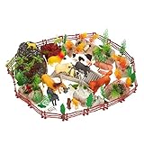 100-Pack Plastic Animal Farm Toys - Farm Animal Figures Set, Small Farm Animal Figurines with Fake Props, Foliage, Fencing and Rocks, Includes Carrying Case - Box Dimensions: 10.5 x 6.2 x 8.2 Inches