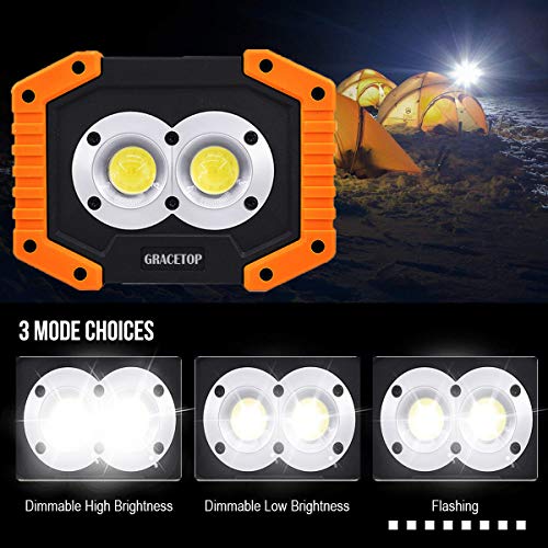 LED Work Light Rechargeable with USB Port, 2X COB Light 20W 1000 Lumen Portable Lighting with Stand,Built-in 6400mAh Lithium Batteries,Led Work Lamp for BBQ, Camping, Fishing Light