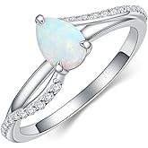 MOTIEL 1 Carat Opal Ring for Women 925 Sterling Silver Pear Shape Opal Engagement Ring with Moissanite Promise Ring Jewelry Gifts for Her