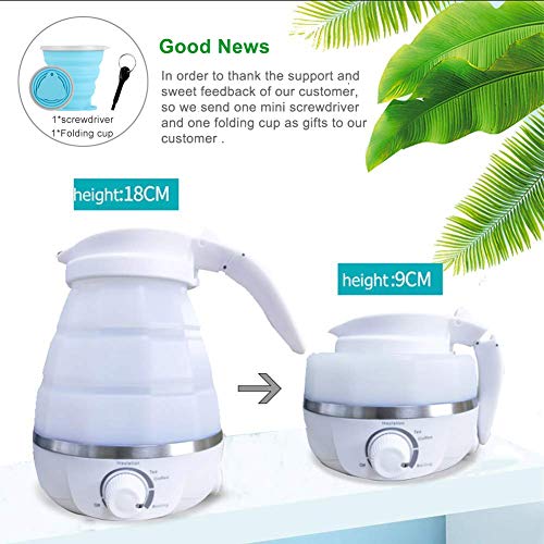Viowey Portable Foldable Electric Kettle for Travel Fast Water Boiling Food Grade Silicone Collapsible Kettle for Traveling 600ML Capacity Dual Voltage Boil Dry Protection