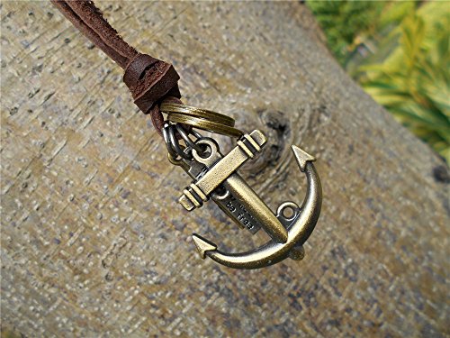 Long Leather Chain Cord Boho Necklace With Vintage Bronze Alloy Anchor Pedant Sweater Charm Necklace