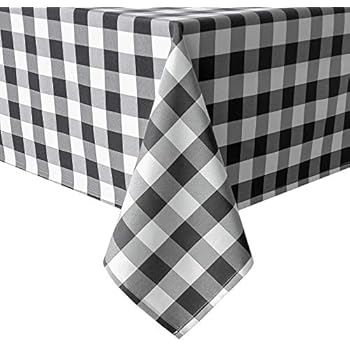 Hiasan 60 x 120 Inch Checkered Tablecloth Rectangle - Stain Resistant, Spillproof and Wahable Gingham Table Cloth for Outdoor Picnic, Kitchen and Holiday Dinner, Black and White