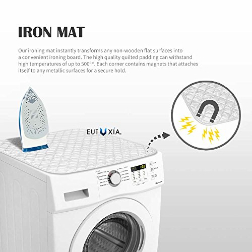 Eutuxia Magnetic Ironing Blanket. Alternative for Iron Board. Portable Cover for Washer, Dryer, Table, Bed, Countertop. Dry Safe & Heat Resistant Pad. Quilted Laundry Mat fo Everywhere.[23 x 20.5 in]
