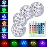 Submersible Led Lights Battery Operated Spot Lights With Remote Small Lamps Decorative Fish Bowl Light Remote Controlled Small Led Lights For Aquarium Vase Base Pond Wedding Halloween Party (4 Pack)