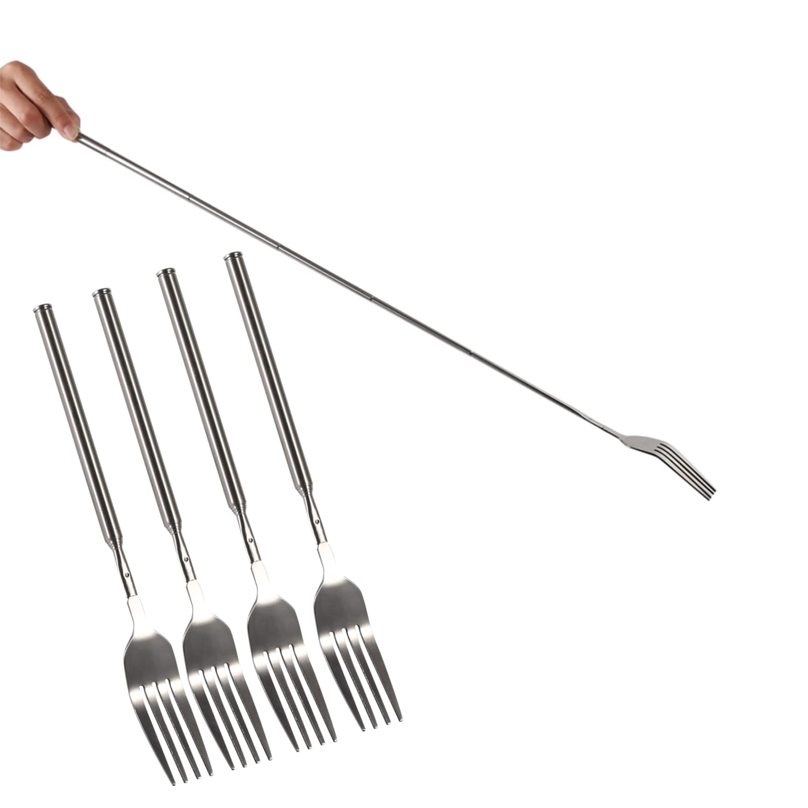 Agatige Extendable Fork, 8.7 to 25.4 Inch Long Telescopic Cutlery Retractable Stainless Steel Tableware for Eating, Toasting, Barbecue, Camping (5Pcs)