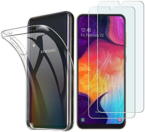 JBAO Direct Samsung Galaxy A50 Case (3 in 1 Pack), Ultra Transparent TPU Cover [Shock-Absorption] with Tempered Glass Screen Protector (Clear) (2 Pack) [Anti-Scratch] for Samsung Galaxy A50