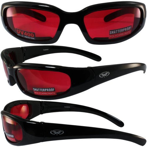 Global Vision Chicago Padded Riding Glasses (Black Frame/Red Lens)