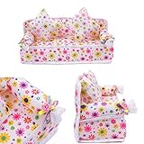 Mini Furniture Flower Sofa Couch +2 Cushions Kit Set For Barbie Doll House Accessories Kids Toy Gift