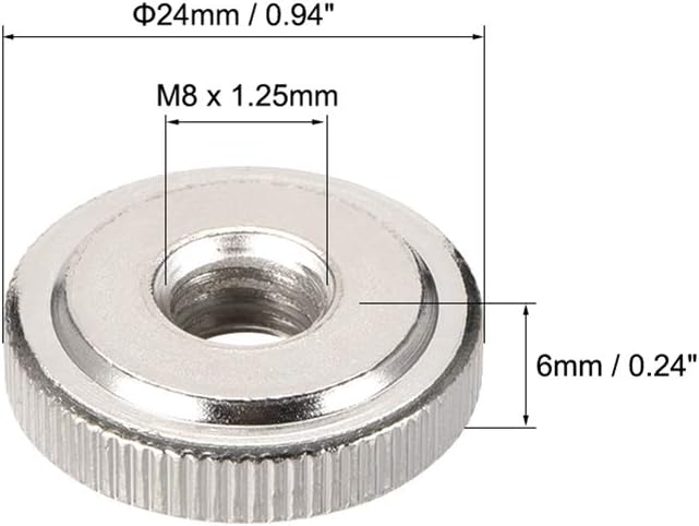 sourcing map Round Knurled Thumb Nuts Conector Lock Adjusting Nuts, M8 Female Threaded Thin Type, Nickel Plated, Pack of 5 - Image 4