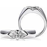 CannyCat 10x5 mm Oval Marquise Cut Moissanite Engagement Ring for Women Platinum-Plated Silver Half Bezel Tension Set Solitaire Wedding Band D color VVS Moissanite Anniversary Promise Rings