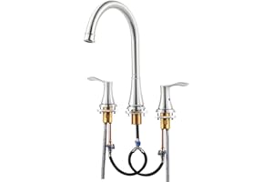 PARLOS 2-Handle Widespread High Arc Roman Tub Faucet with Valve & Faucet Supply Lines, Brushed Nickel, Demeter 1436202