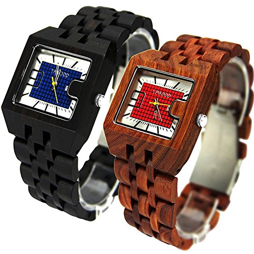 Couples Watch YFWOOD Wooden Watch Rectangle Dial With Date Men's Watch Women's Watch Handmade Wood Wrist Watch For Lovers