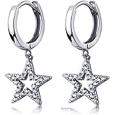 SLUYNZ 925 Sterling Silver CZ Star Hoop Earrings for Women Teens Star Hoop Dangle Earrings Huggie Studs