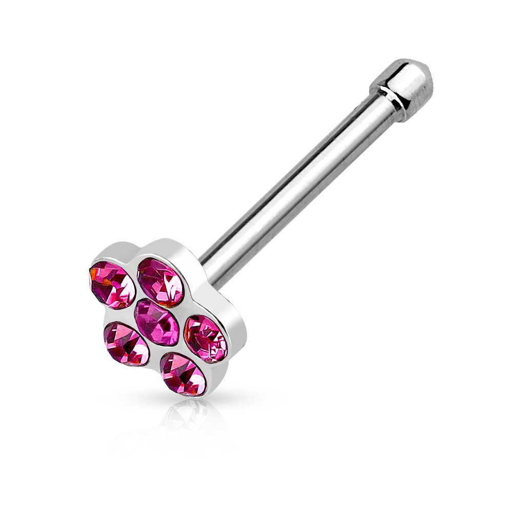 PiercedOff 316L Surgical Steel Nose Bone with Multiple Pink CZ Gems Fower - Thickness 20GA (0.8mm) / Length 6mm / Flower Size 4mm