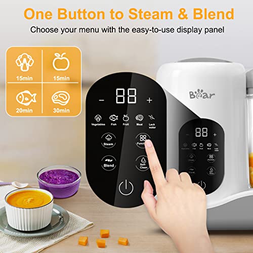 Bear Baby Food Maker | One Step Baby Food Processor Steamer Puree Blender | Auto Cooking & Grinding | Baby Food Puree Maker with Self Cleans | Touch Screen Control