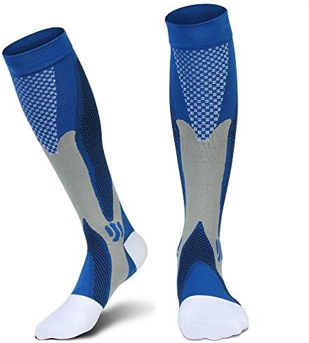 Alissne Sports Compression Socks for Men and Women and Running Medical Nurses Flight Travel Varicose Veins Blood Circulation and Recovery Sporting Goods (51-57cm blue)