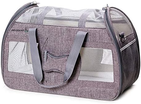 Soft-Sided Pet Travel Carrier,Pet Travel Carrier Bag Removable Fleece Bed, Soft Sided, Mesh Windows, Leash Clip, Handle,Carrying Strap,Gray