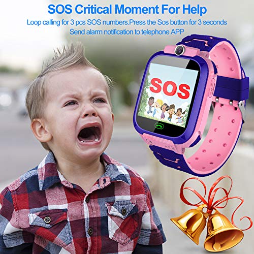 Kids Phone Smart Watch Boys Girls GPS Tracker 2 Way Call Wrist Watch 1.44" HD Touch Camera Games SOS Anti Lost Children Fitness Tracker Alarm Clock Holiday Toy (A-Pink 2019 New)