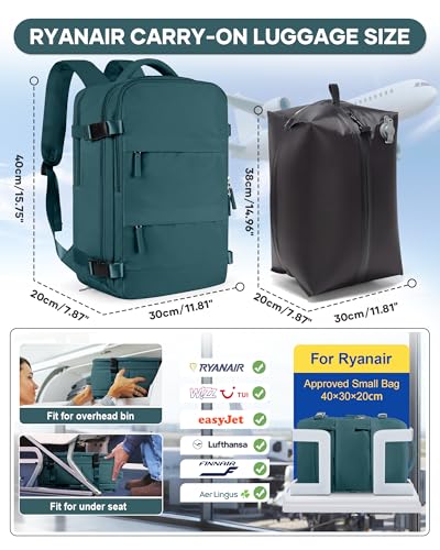 BJLFS Ryanair Travel Backpack with Vacuum 40 x 30 x 20 x 20 cm, 40 x 20 x 25 cm, Ryanair with Pump Cabin Bags for Easyjet 45 x 36 x 20 cm with Vacuum Compression, Casual Backpack for Laptop