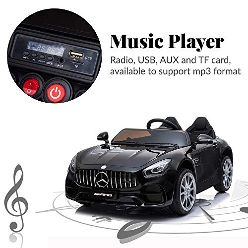 JOYBASE 12V Electric Ride On Car, Licensed Mercedes Benz Cars for Kids with Remote Control, LED Lights, Music Player, Adjustable Seat Belt, 3 Speed, Black