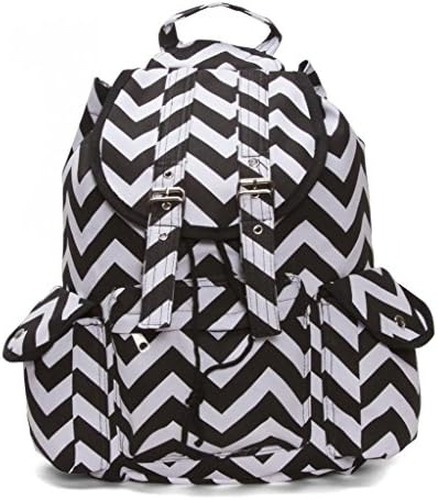 Chevron Print Rucksack Style Backpack - Black/White