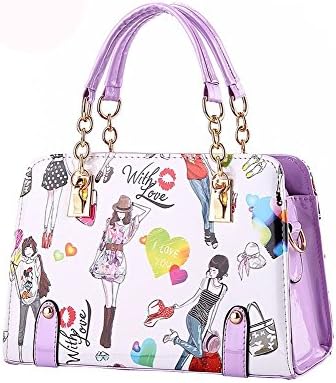 Hydne Womens Fashionable Lovely Sweet Cartoon PU Leather Tote Bags Top Handle Handbag(Purple)