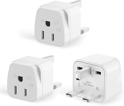 SHUOMAO 3-Pack US to UK Plug Adapter, 2/3 Pin USA to 3 Pin UK Converter, White