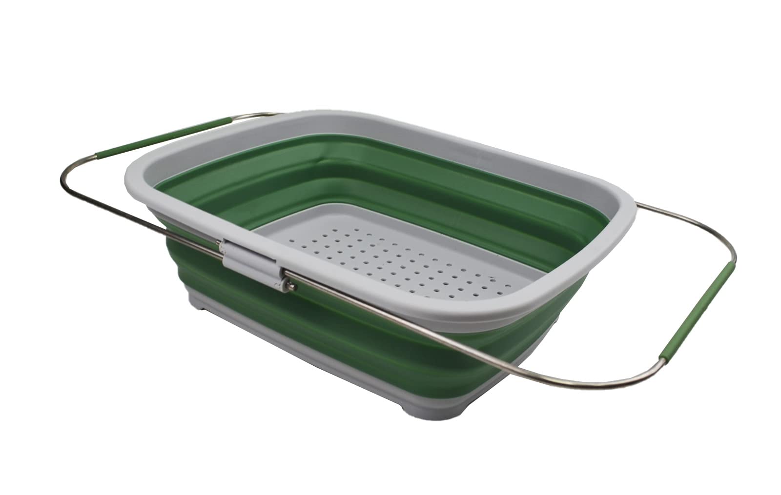 SAMMART 8L Expandable & Collapsible Plastic Dish Drainer - Foldable Drying Rack - Portable Dinnerware Organizer - Space Saving (Grey/Dark Sea Green, 1)