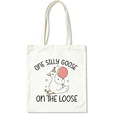 YTTRVHIH Funny Canvas Tote Bag for Women, One Silly Goose Reusable Shoulder Bags, Casual Canvas Totes to Work Traveling, Holiday Gift Bags for Wrap Storage, Christmas Gifts to Friends and Family