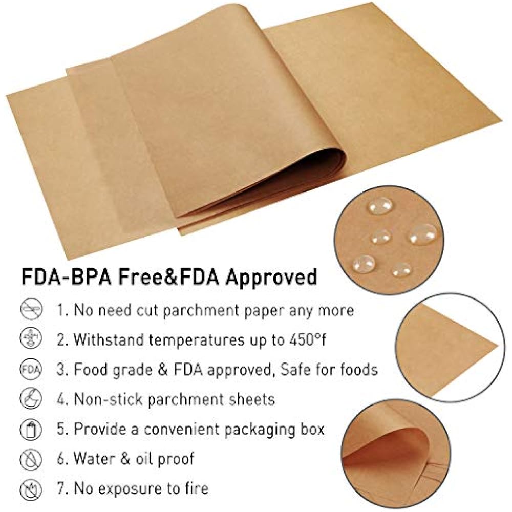 Unbleached Nonstick Parchment Paper Baking Liners Sheets, 12x16"(300