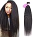 Odir Kinky Straight Human Hair Bundles 16 Inch Unprocessed 9A Brazilian Yaki Straight Virgin Hair Weave 1 Bundle 100g/Bundle Kinky Straight Hair Extensions Natural Color