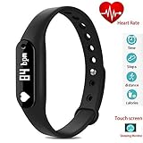 Twinbuys Smart Bracelet Bluetooth 4.0 Android iOS Touch Screen Fitness Tracker Phone Message Notice Pedometer Distance Calories Counter Heart Rate Sleep Monitor Health Sport Wristband Black