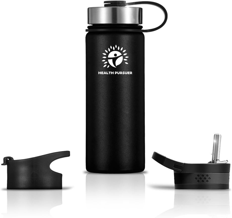Stainless Steel Water Bottle/Thermos18, 22, 32, 40, 64 oz 8 colors Do. Wall Vacuum Insulated:Wide Mouth Metal Travel Tumbler:Heavy Duty Reusable BPA Twist Lid Bottle for Hot/Cold Liquid: Bonus-2 Lids