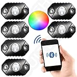 RGB LED Rock Light with Bluetooth RGB Controller - Neon Lights Replacement Multicolor Super Bright CREE PODs - Under Vehicle Cars Interior and Exterior - Waterproof Shockproof (MULTICOLOR)