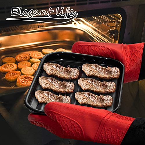 Elegant Life Silicone Oven Mitts, Oven Mitts and Potholders(4-Piece Sets),Kitchen Counter Safe Trivet Mats,Advanced Heat Resistant Oven Mitt, Non-Slip Textured Grip Pot Holders