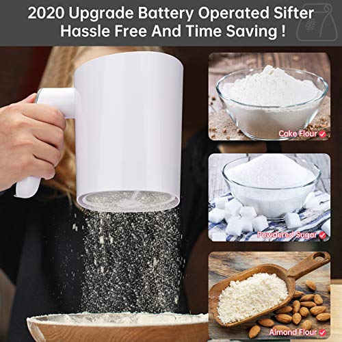 Flour Sifter,HYCBTC,Battery Operated Flour Sifter for Baking Almond Flour and Powdered Sugar,Baking Sifter with 20 Mesh Stainless Steel Sieve, 4 cup Flour Sieve Easy to Clean…